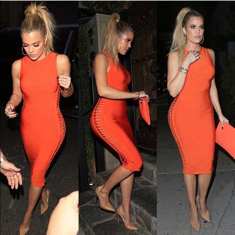 Khloe orange bandage midi